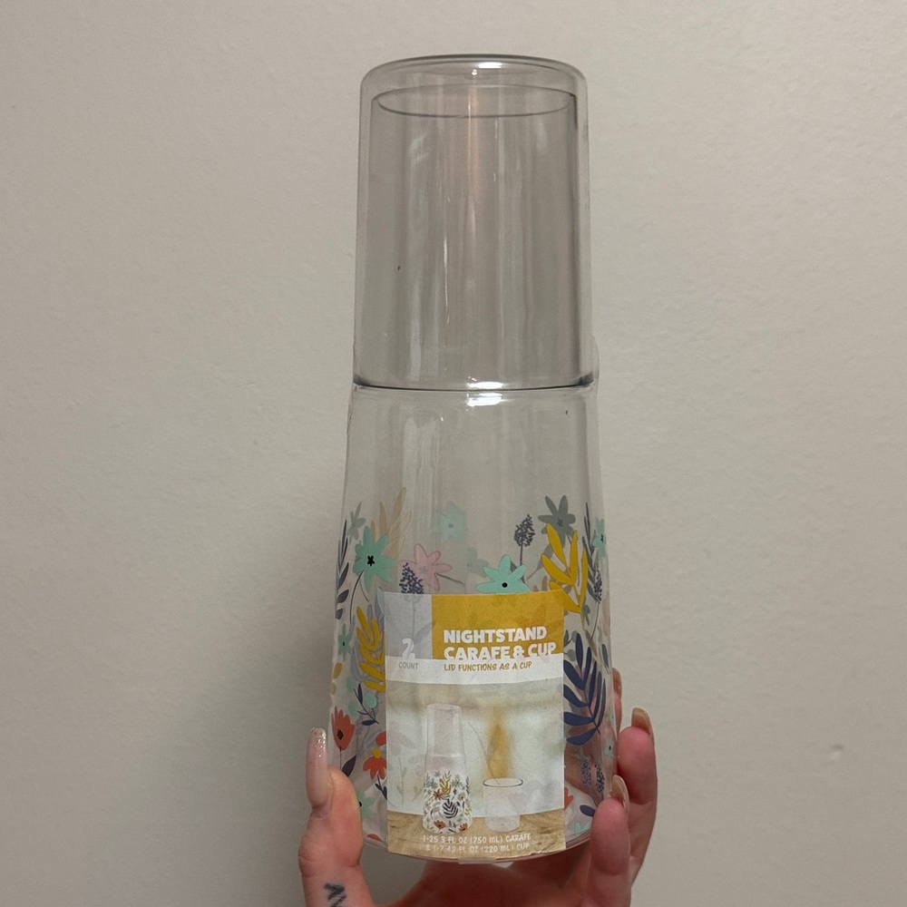 2 Count Floral Plastic Carafe with Cup - Picture 2 of 6